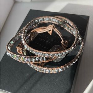 NEW!  Gorgeous Genuine Australian Crystal & Leather Wrap Bracelet
